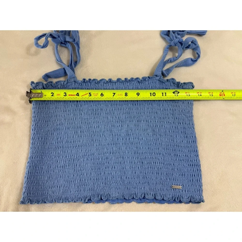 Hollister Smocked Crop Top Women L Blue Tie Strap Coquette Cottagecore - Picture 6 of 8